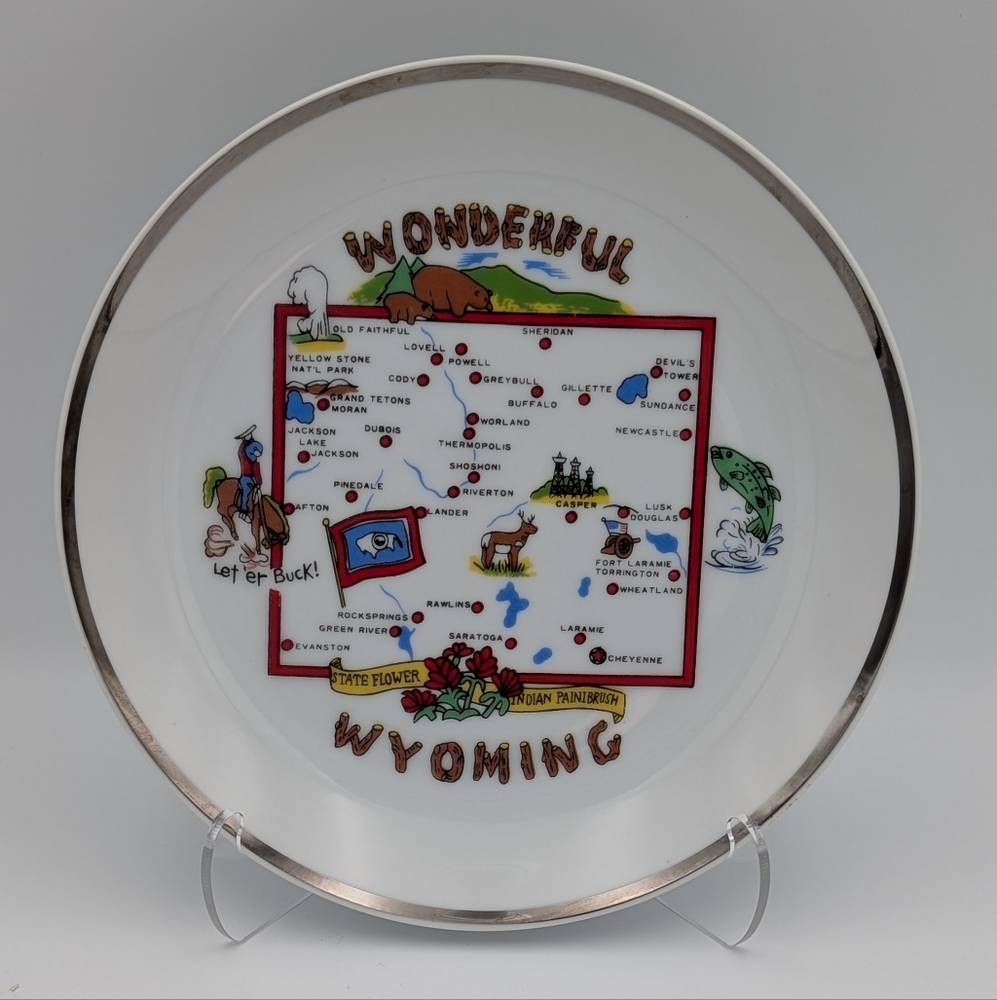 Vintage 7.25” State Collector Souvenir Plate WYOMING Made In Korea